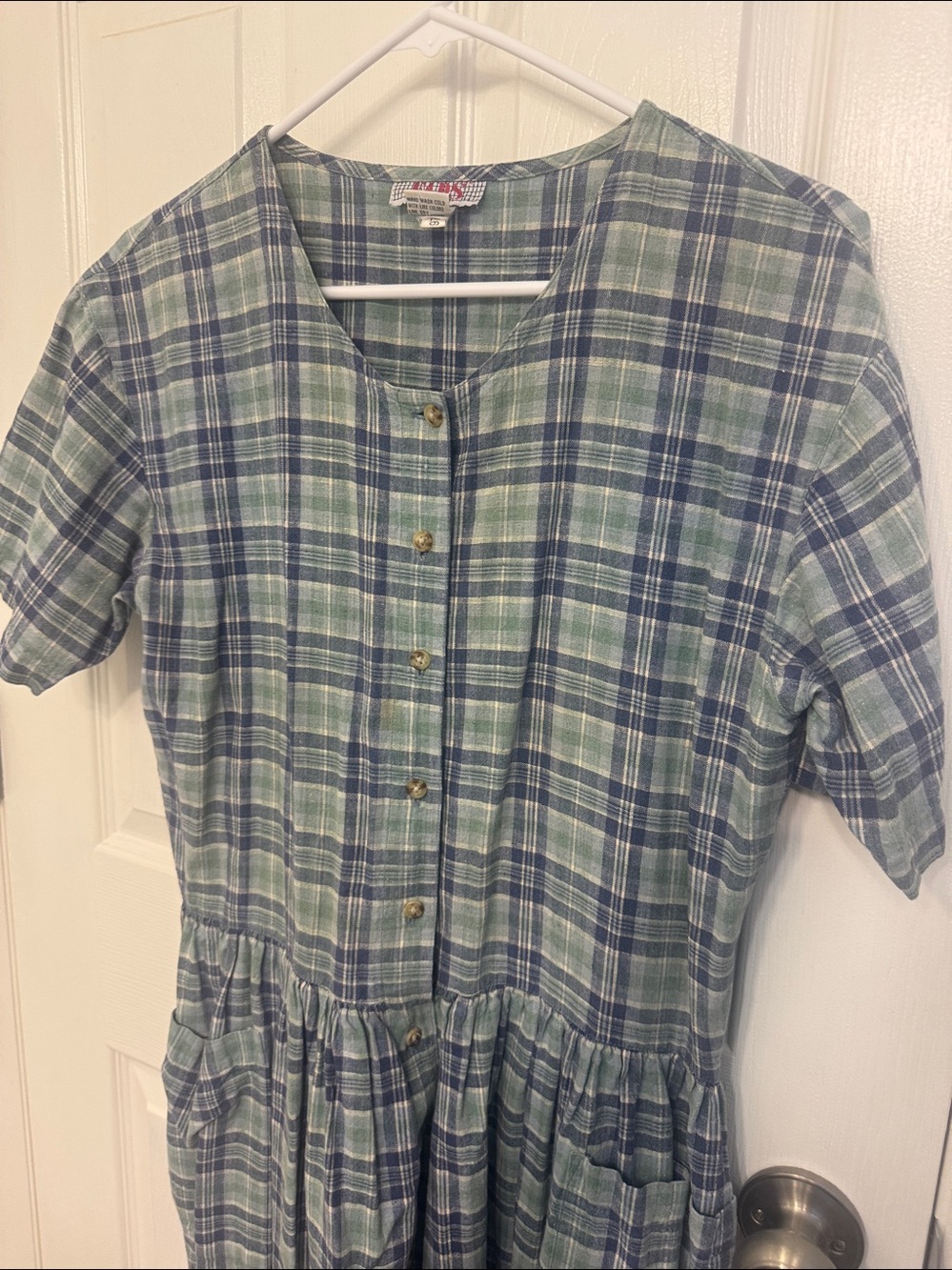 VTG 90’s Plaid Button-Front Maxi Dress in Blue and Green